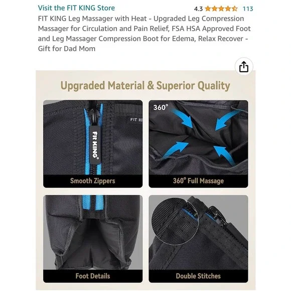 FIT KING Leg Massager With Heat Circulation Upgraded Full Leg/Foot Compression - Picture 3 of 7